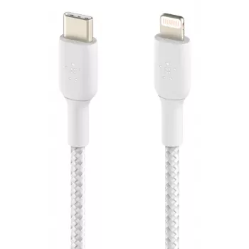 BELKIN Lightning-USB-C-kaapeli punottu 1m valkoinen