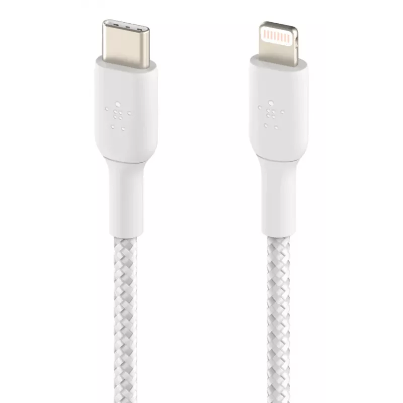 BELKIN Lightning-USB-C-kaapeli punottu 1m valkoinen