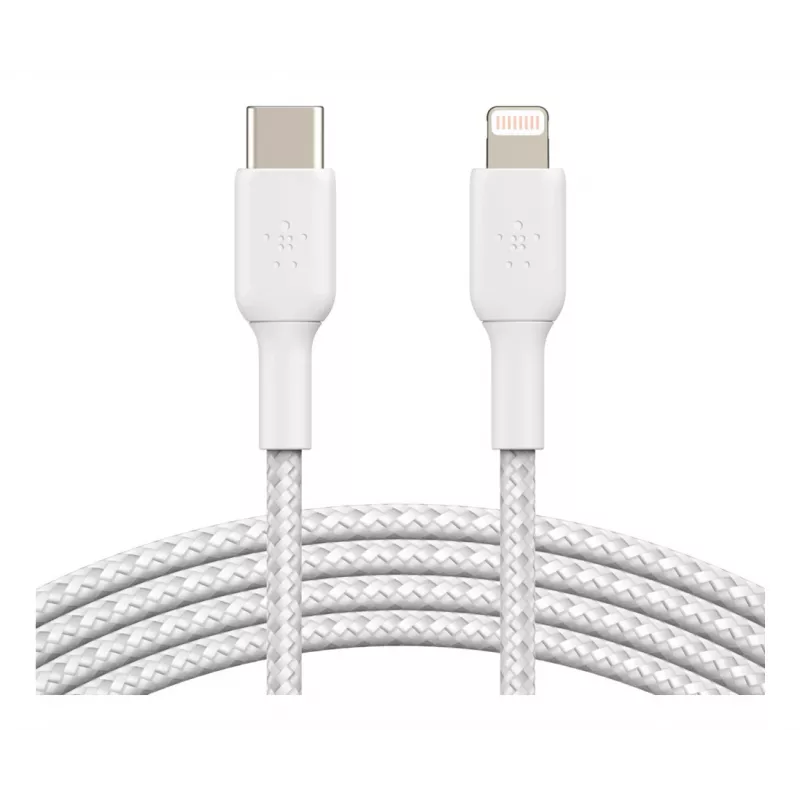 BELKIN Lightning-USB-C-kaapeli punottu 1m valkoinen