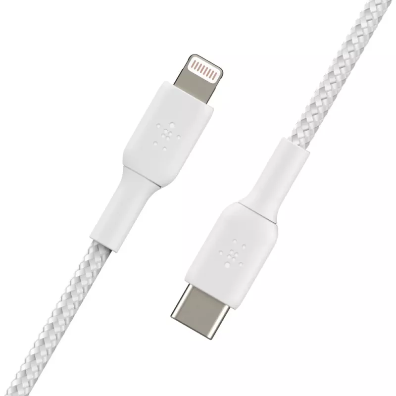 BELKIN Lightning-USB-C-kaapeli punottu 1m valkoinen