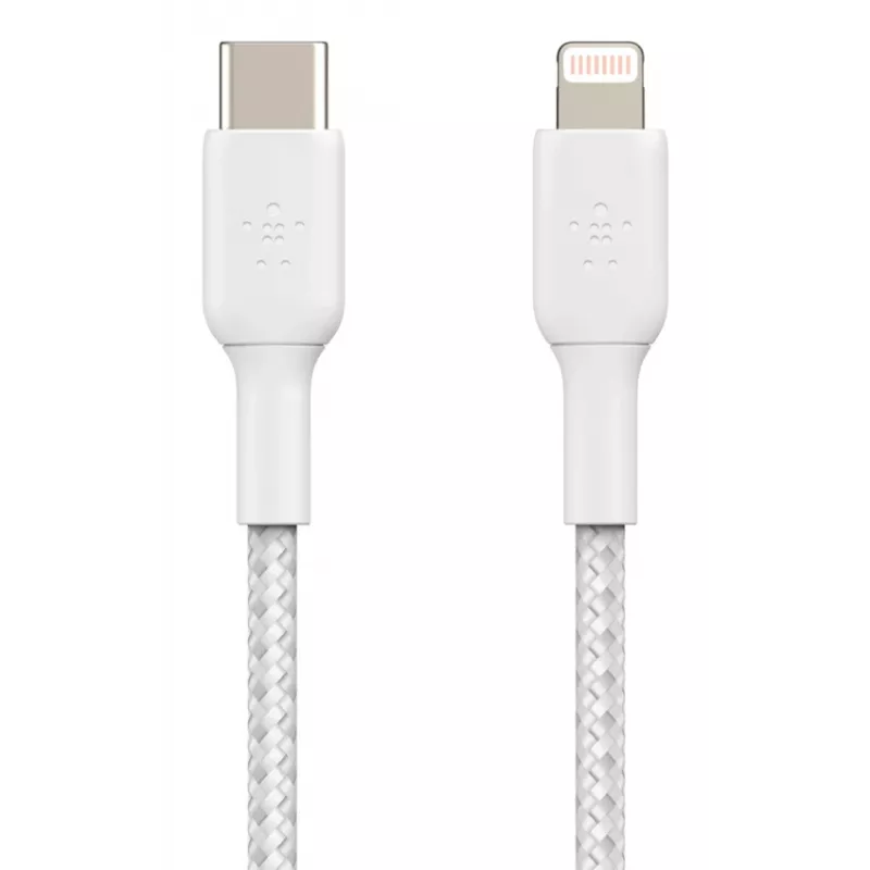 BELKIN Lightning-USB-C-kaapeli punottu 1m valkoinen