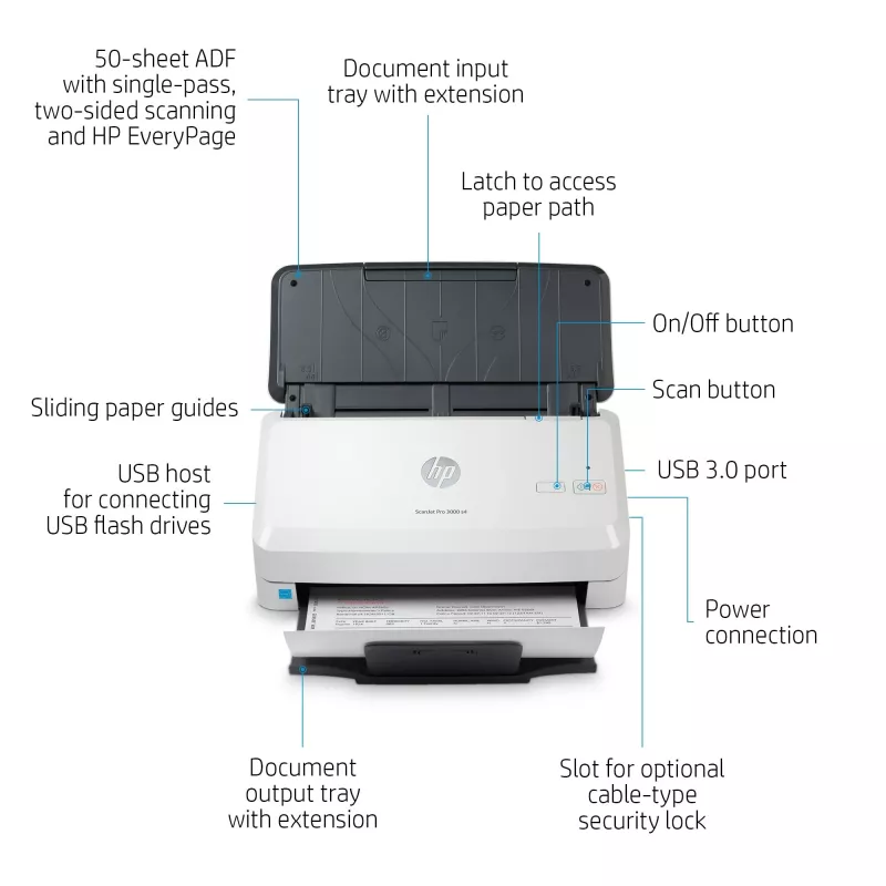 HP Scanjet Pro 3000 s4 arkinsyöttöskanneri 600 x 600 DPI A4 musta, valkoinen