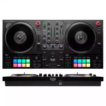 Hercules INPULSE T7 musta DJ-kontrolleri – 3,5 mm/6,35 mm kuulokkeet, USB-kaapeli, 652×350×90 mm