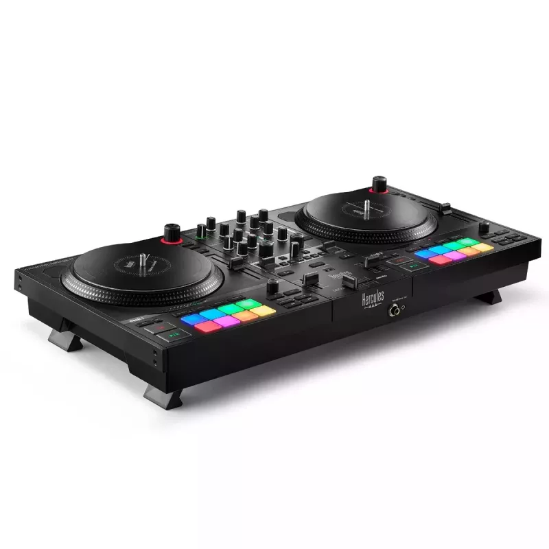 Hercules INPULSE T7 musta DJ-kontrolleri – 3,5 mm/6,35 mm kuulokkeet, USB-kaapeli, 652×350×90 mm