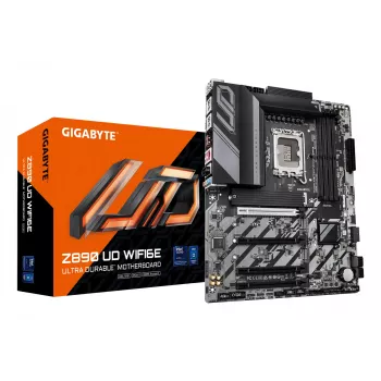 GIGABYTE Z890 UD WIFI6E emolevy - tukee Intel Core Ultra (sarja 2) CPU:ita, 12+1+2 vaihe VRM, jopa 8800 MHz DDR5 (OC), 1xPCIe 5.0 + 2xPCIe 4.0, Wi-Fi 6E, 2,5 GbE LAN, USB 4