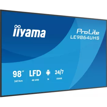 iiyama LE9864UHS-B1AG digitaalinen mainosnäyttö litteä näyttö 2,49 m (98 inch) Wi-Fi 500 cd/m² 4K Ultra HD musta sisäänrakennettu prosessori Android 24/7