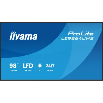 iiyama LE9864UHS-B1AG digitaalinen mainosnäyttö litteä näyttö 2,49 m (98 inch) Wi-Fi 500 cd/m² 4K Ultra HD musta sisäänrakennettu prosessori Android 24/7
