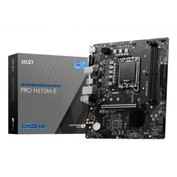 Emolevy MSI PRO H610M-E — Intel H610, LGA 1700, micro ATX, DDR5, 2x DIMM, max 96 GB, 2.5Gb LAN, HDMI, 4x SATA III