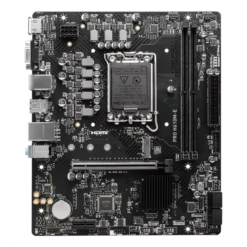 Emolevy MSI PRO H610M-E — Intel H610, LGA 1700, micro ATX, DDR5, 2x DIMM, max 96 GB, 2.5Gb LAN, HDMI, 4x SATA III