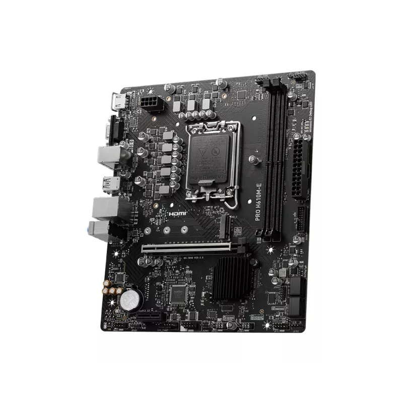 Emolevy MSI PRO H610M-E — Intel H610, LGA 1700, micro ATX, DDR5, 2x DIMM, max 96 GB, 2.5Gb LAN, HDMI, 4x SATA III