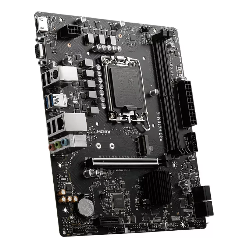 Emolevy MSI PRO H610M-E — Intel H610, LGA 1700, micro ATX, DDR5, 2x DIMM, max 96 GB, 2.5Gb LAN, HDMI, 4x SATA III