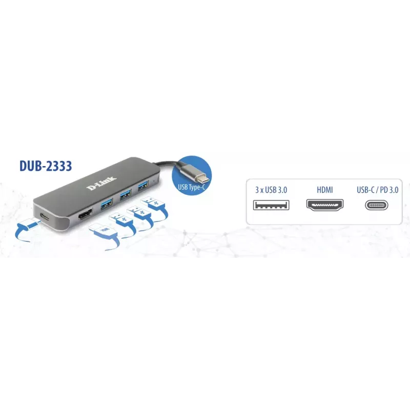D-Link 5-in-1 USB-C-keskitin HDMI/Power Delivery -liitännöillä