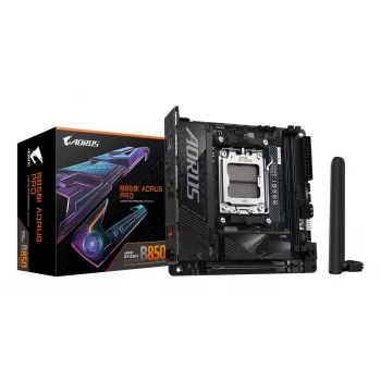 GIGABYTE B850I AORUS PRO emolevy - AMD Ryzen 9000 -sarjan prosessorit, 8+2+1 vaiheinen digitaalinen VRM, jopa 8400MHz DDR5 (OC), 1xPCIe 5.0 + 1xPCIe 4.0 M.2, 2.5LAN, WIFI 7, USB 3.2 Gen 2