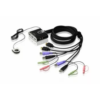 ATEN 2-porttinen USB HDMI KVM-kytkin äänellä, 1920 x 1200 pikseliä, WUXGA, 0,72 W, musta