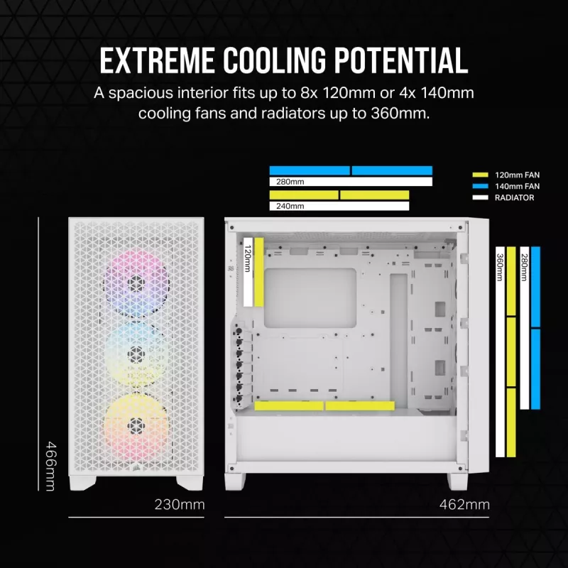 CORSAIR Mid-Tower PC-kotelo - 3000d RGB Airflow - valkoinen