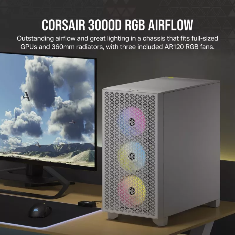 CORSAIR Mid-Tower PC-kotelo - 3000d RGB Airflow - valkoinen