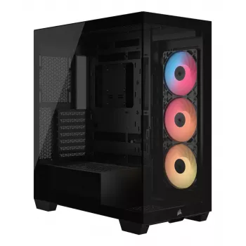 PC Midi-Tower-kotelo CORSAIR 3500X RS-R ARGB — musta, karkaistu lasi, tukee ATX/EATX/Micro-ITX, 3x120 mm etutuulettimet