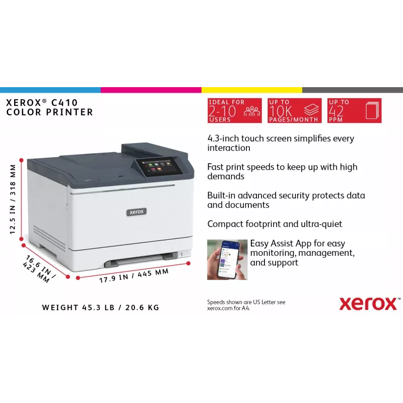 Xerox C410 A4 40ppm Duplex tulostin PS3 PCL5e/6 2 paperilokeroa 251 arkkia