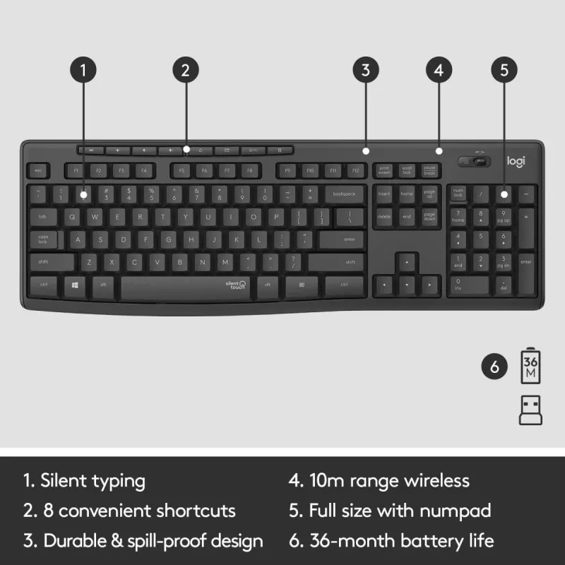 LOGITECH Mk295 Silent Wireless Combo grafiitti Azerty belgialainen