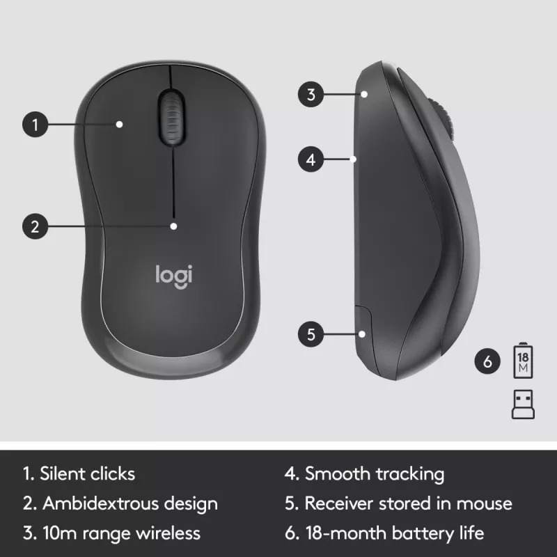 LOGITECH Mk295 Silent Wireless Combo grafiitti Azerty belgialainen