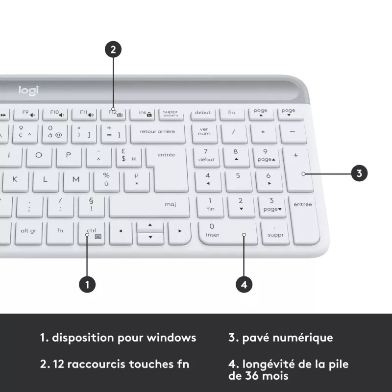 LOGITECH ohut langaton näppäimistö ja hiiri -yhdistelmä Mk470 - offwhite - Azerty ranska