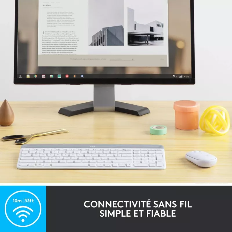 LOGITECH ohut langaton näppäimistö ja hiiri -yhdistelmä Mk470 - offwhite - Azerty ranska