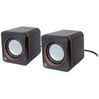Manhattan 2600 Series kaiutinjärjestelmä, pieni koko, iso ääni, kaksi kaiutinta, stereo, USB-virta, teho: 2x 3W, 3,5 mm pistoke äänelle, johdossa äänenvoimakkuuden säädin, kaapeli 0,9 m, musta, kolmen vuoden takuu