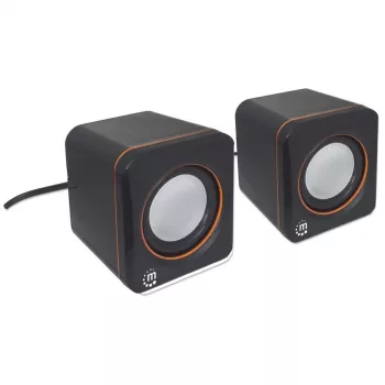 Manhattan 2600 Series kaiutinjärjestelmä, pieni koko, iso ääni, kaksi kaiutinta, stereo, USB-virta, teho: 2x 3W, 3,5 mm pistoke äänelle, johdossa äänenvoimakkuuden säädin, kaapeli 0,9 m, musta, kolmen vuoden takuu