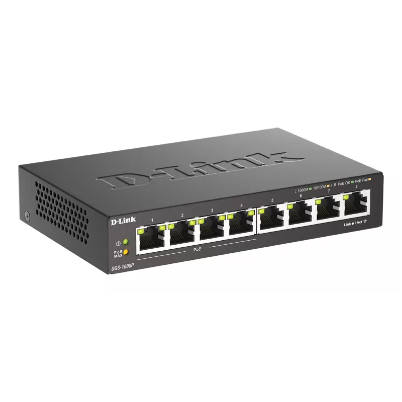 Hallitsematon kytkin D-Link DGS-1008P/E, L2, 8 porttia, PoE