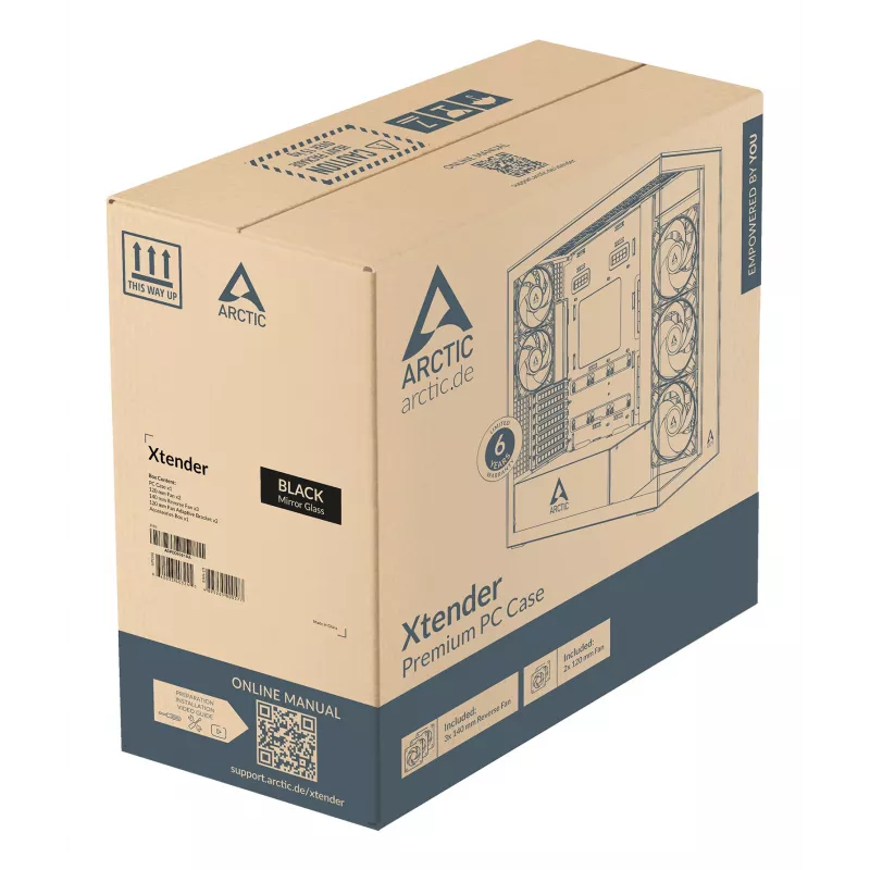 ARCTIC Xtender VG (Mirror Black) Premium E-ATX -tietokonekotelo pystysuoralla GPU-telineellä