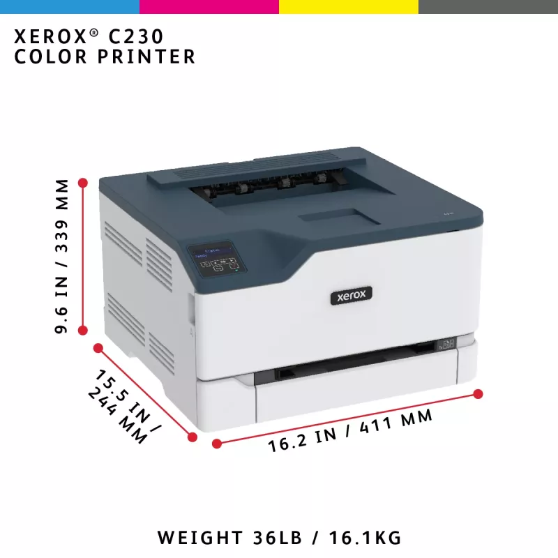 Xerox C230 A4 22ppm langaton duplex tulostin PS3 PCL5e6 2 paperilokeroa yhteensä 251 arkkia