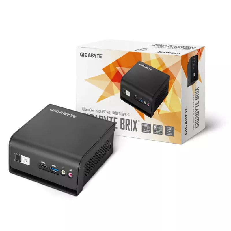 Gigabyte BRIX GB-BMCE-4500C (rev. 1.0) minitietokoneen barebone, Intel Celeron N4500, DDR4 SO-DIMM, Wi-Fi 5, Bluetooth 4.2, GbE, tuuleton