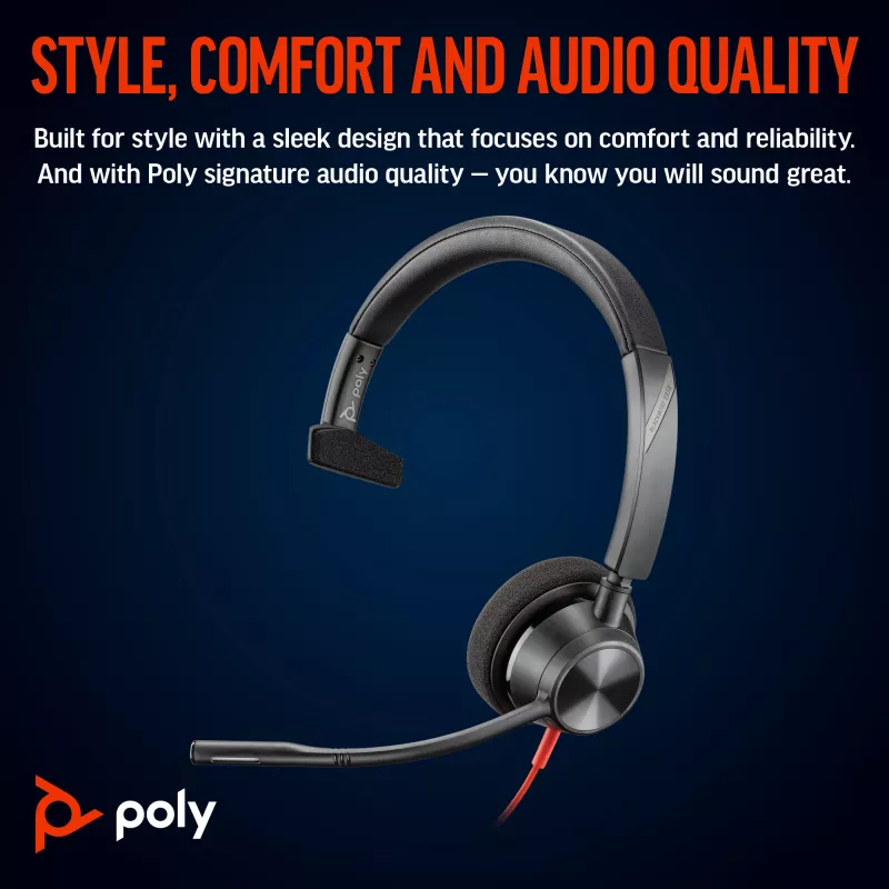 HP Poly Blackwire 3310 yksikanavainen headset USB-C + USB-C/A-sovitin