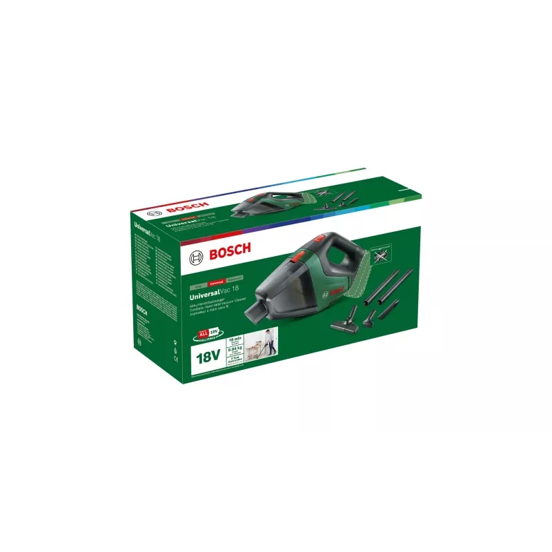 Bosch UniversalVac 18 2-in-1 akkuimuri, akku, kuiva, pussiton, musta, vihreä