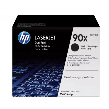 HP 90X 2 kpl:n pakkaus suuri kantama musta alkuperäinen LaserJet värikasetti