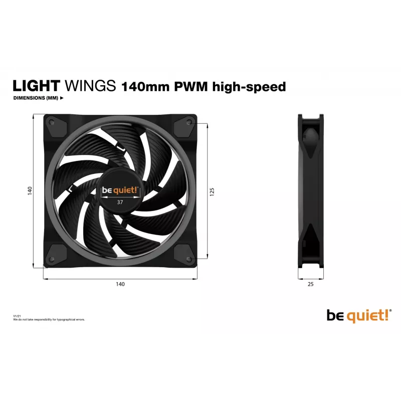 be quiet Light Wings 140mm ARGB PWM High-Speed-tuuletin musta 3 kpl:n pakkaus