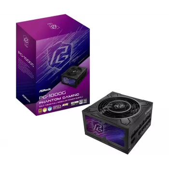 Virtalähde ASRock Phantom Gaming PG-1000G 750 W, ATX 20+4 Pin, 80 PLUS Gold, 135 mm tuuletin, täysin modulaarinen, musta