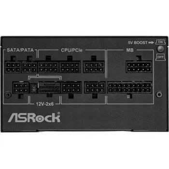 Virtalähde ASRock Phantom Gaming PG-1000G 750 W, ATX 20+4 Pin, 80 PLUS Gold, 135 mm tuuletin, täysin modulaarinen, musta
