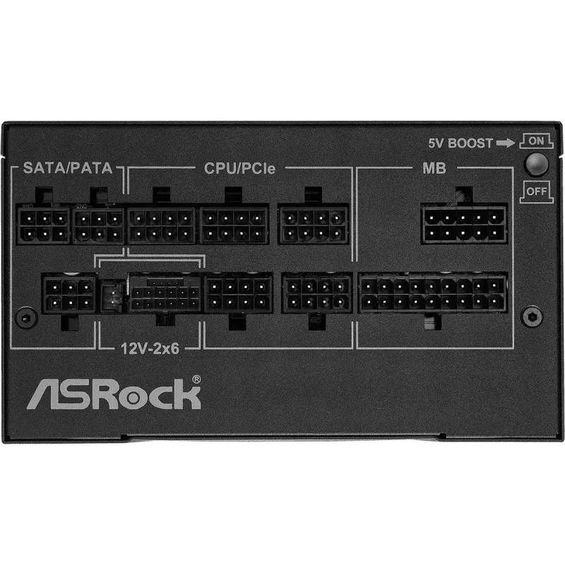 Virtalähde ASRock Phantom Gaming PG-1000G 750 W, ATX 20+4 Pin, 80 PLUS Gold, 135 mm tuuletin, täysin modulaarinen, musta