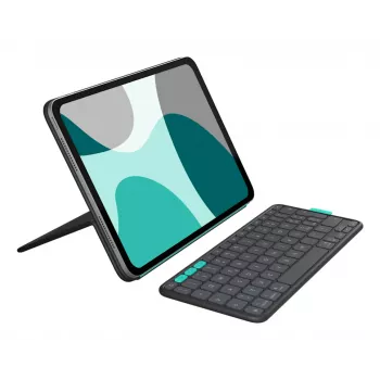Näppäimistö-folio-kotelo Logitech Flip Folio QWERTZ saksa iPad Pro/Air 11 tuuman, Bluetooth, grafiitti, akku 90 mAh