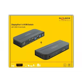 DELOCK DisplayPort 1.4 KVM -kytkin 8K 30 Hz USB 3.0 + ääni