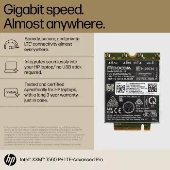 HP XMM 7560 R+ LTE-Advanced Pro WWAN, Kiina, yritys, -20 - 65 °C, -40 - 85 °C, Windows 10, Windows 11, 42 mm