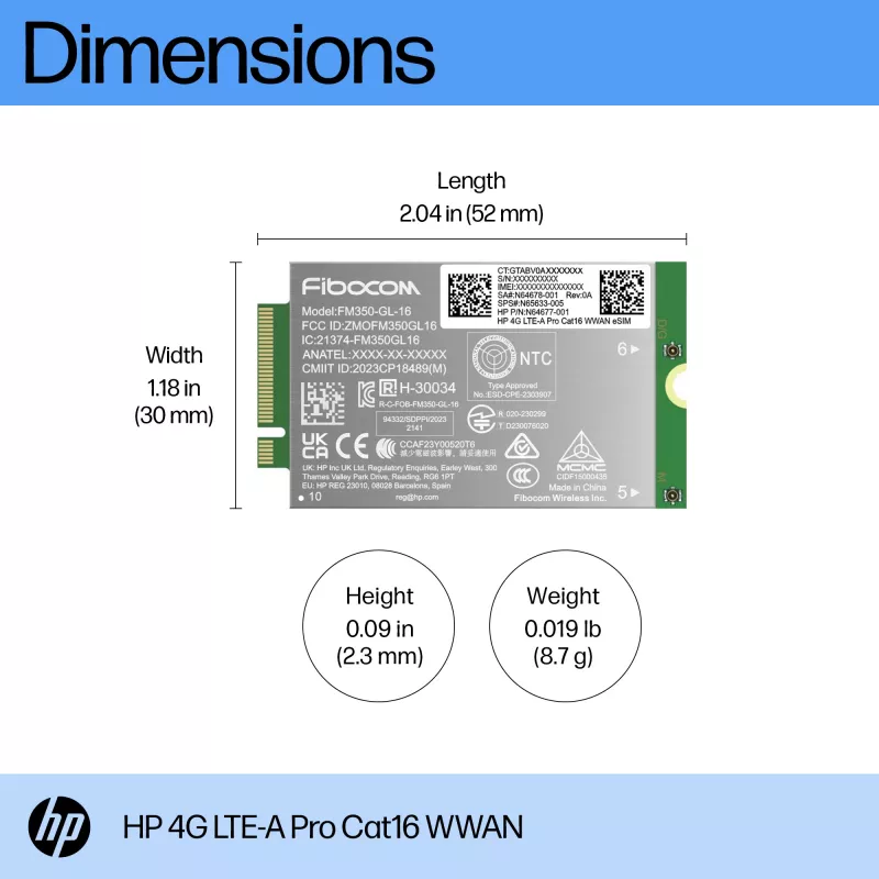 HP 4G LTE-A Pro Cat16 WWAN -liitäntäkortit/sovittimet