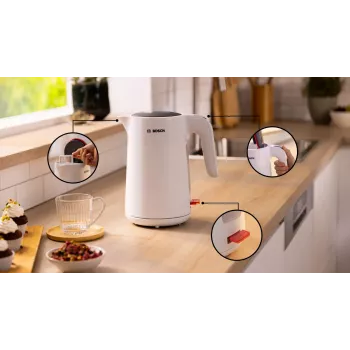 Bosch TWK2M161 vedenkeitin, 1,7 l, 2400 W, valkoinen, muovikotelo, 360°-jalusta