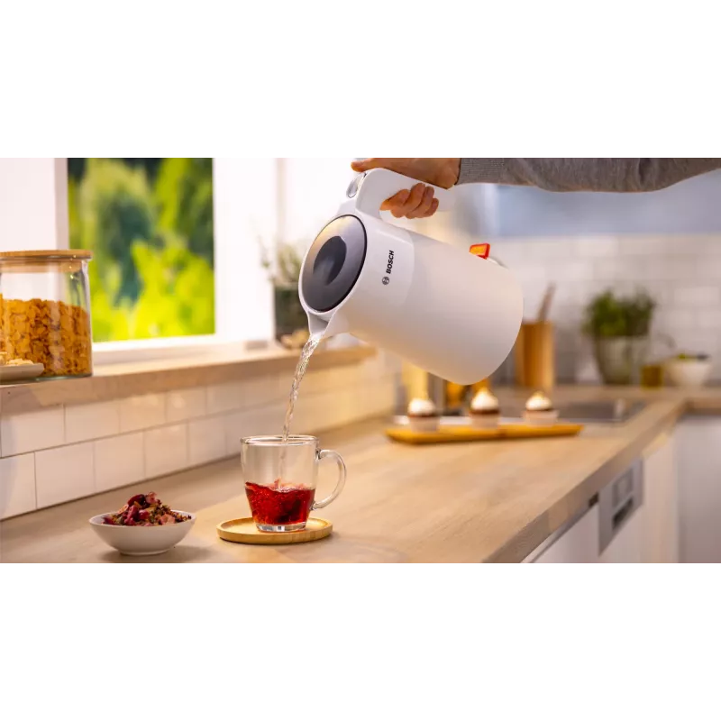 Bosch TWK2M161 vedenkeitin, 1,7 l, 2400 W, valkoinen, muovikotelo, 360°-jalusta