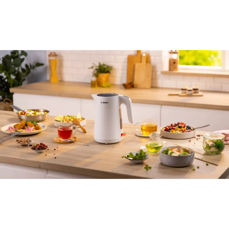 Bosch TWK2M161 vedenkeitin, 1,7 l, 2400 W, valkoinen, muovikotelo, 360°-jalusta