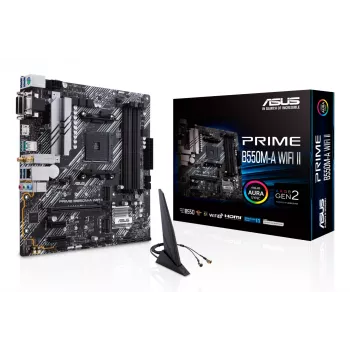 Emolevy ASUS PRIME B550M-A WIFI II micro ATX — AMD B550, kanta AM4, DDR4, 4 DIMM, Wi‑Fi 6, Bluetooth 5.2, 2x M.2, HDMI 2.1