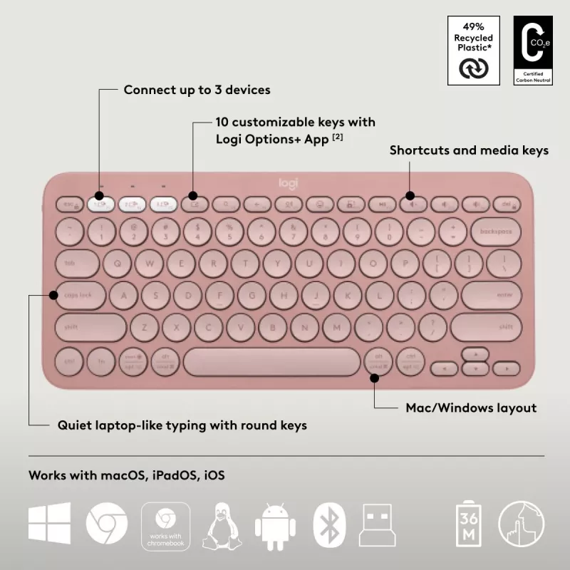 Logitech Pebble 2 Combo langaton näppäimistö ja hiiri pinkki QWERTY
