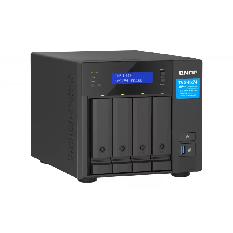 QNAP TVS-H474 NAS-torni Intel® Pentium® G7400 8 GB DDR4 0 TB QuTS hero Black