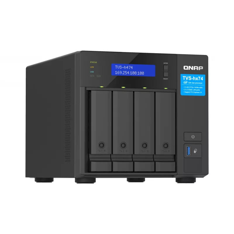 QNAP TVS-H474 NAS-torni Intel® Pentium® G7400 8 GB DDR4 0 TB QuTS hero Black